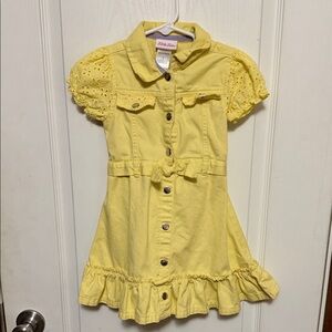 Little Lass Yellow Button-Down Dress with Eyelet Sleeves